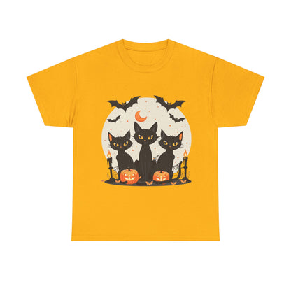 Halloween Black Cat T-Shirt – Cute Spooky Cats with Pumpkins & Bats Print