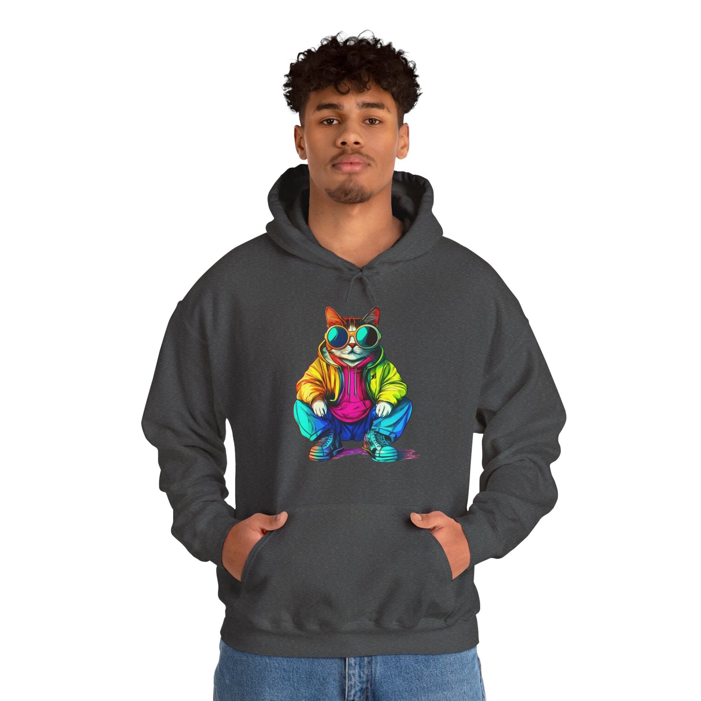 Colorful Retro Cat Hoodie — Vibrant Sunglasses Cat Pullover