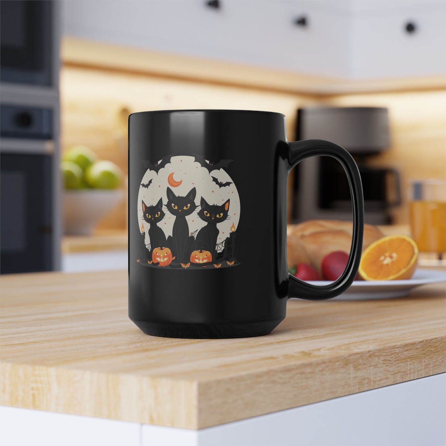 Halloween Black Cat Mug – Spooky Pumpkin Design