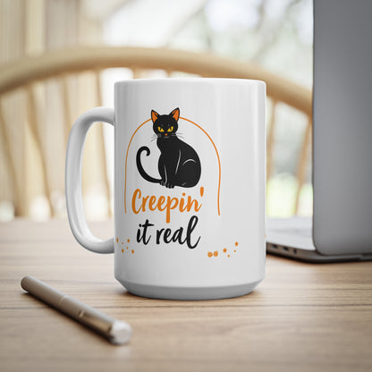 Creepin It Real Black Cat Halloween Mug