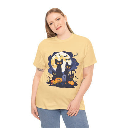 Spooky Cat Halloween Tee, Unisex Cotton T-Shirt, Cats, Halloween Gift