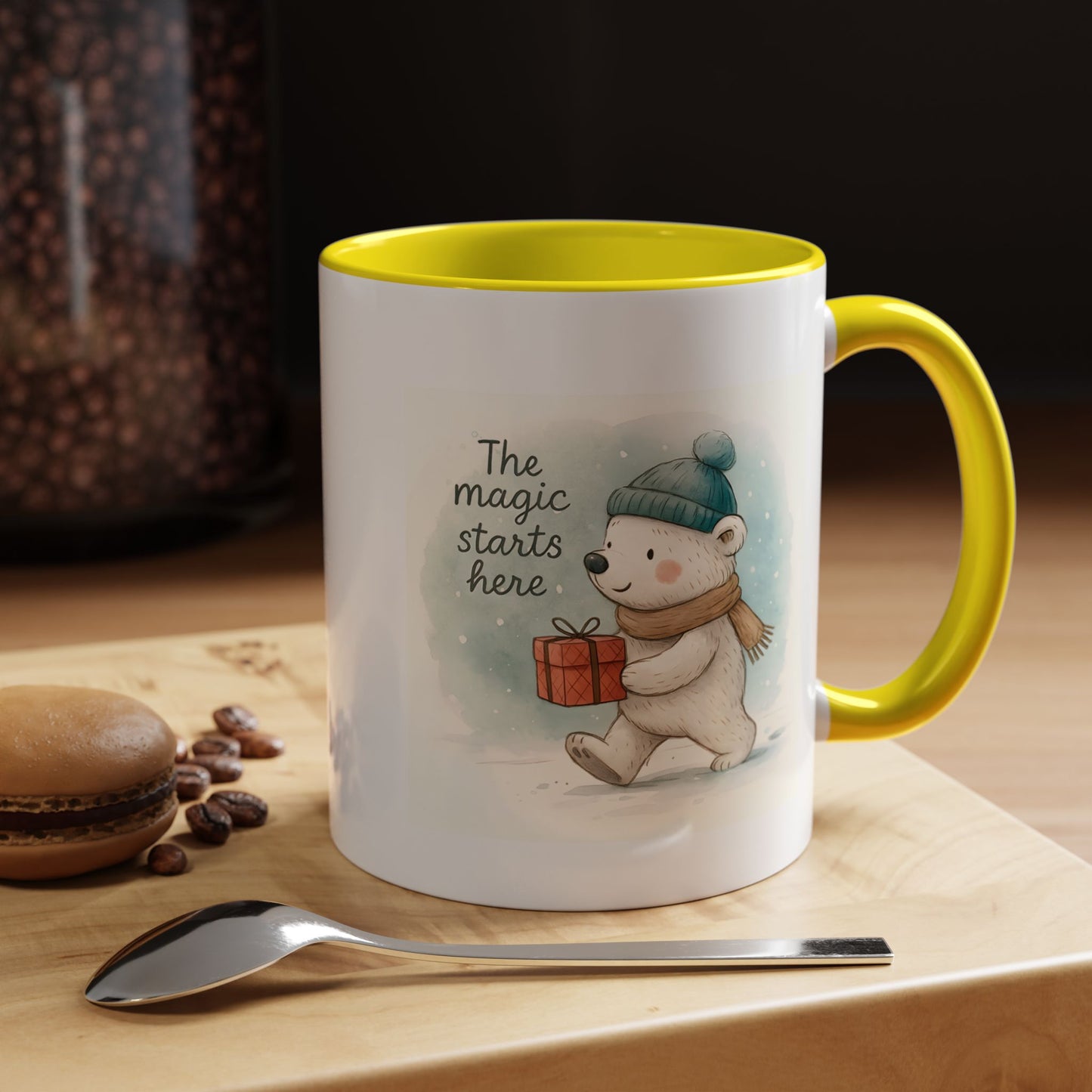 Holiday Polar Bear Coffee Mug — The Magic Starts Here Accent Christmas Mug