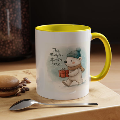 Holiday Polar Bear Coffee Mug — The Magic Starts Here Accent Christmas Mug