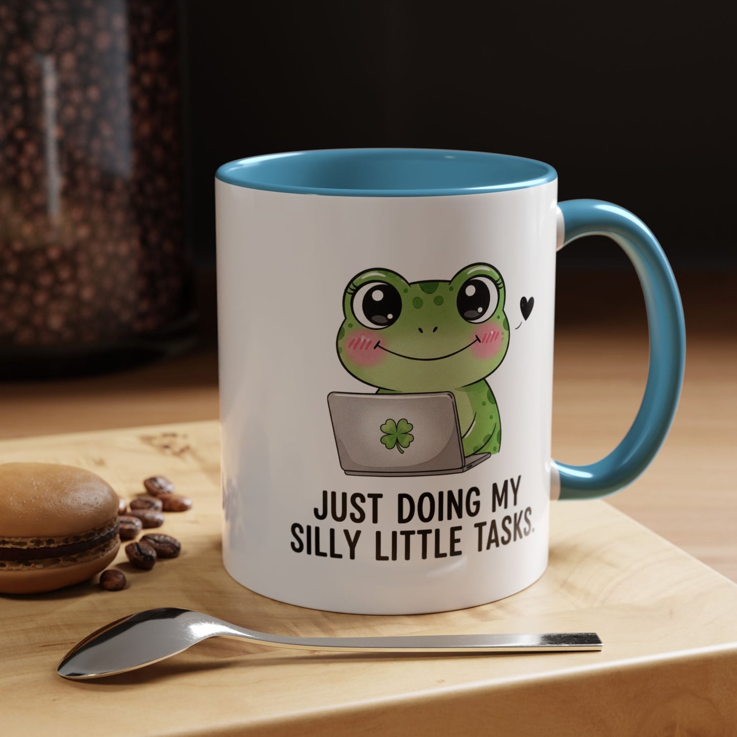 Cute Frog Coffee Mug — "Just Doing My Silly Little Tasks" Accent Mug