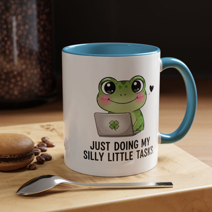 Cute Frog Coffee Mug — "Just Doing My Silly Little Tasks" Accent Mug