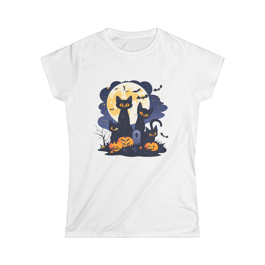 Women's Halloween Cat Tee, Cute Cat Shirt, Halloween Costume, Ghostly Pet Lover Gift