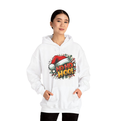 Ho Ho Hoo! Christmas Comic Hoodie — Santa Hat Pop Art Sweatshirt