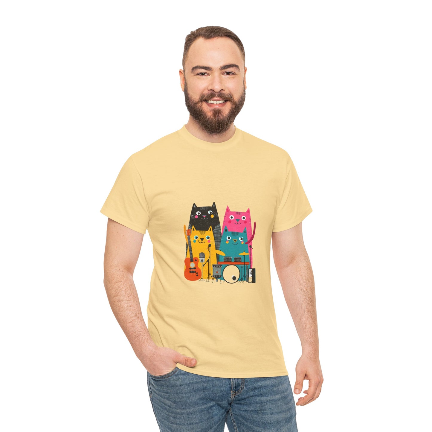 Band Cats T-Shirt – Colorful Cat Music Graphic Tee