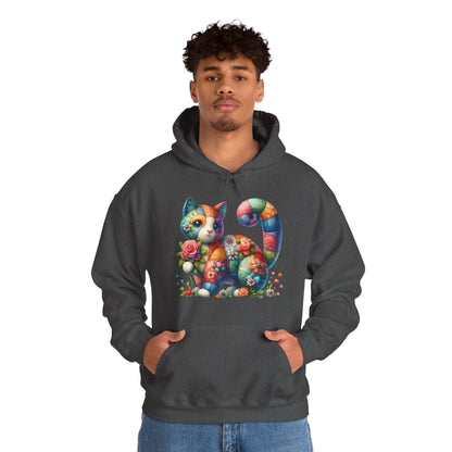 Colorful Floral Cat Hoodie – Vibrant Patchwork Kitty Sweatshirt