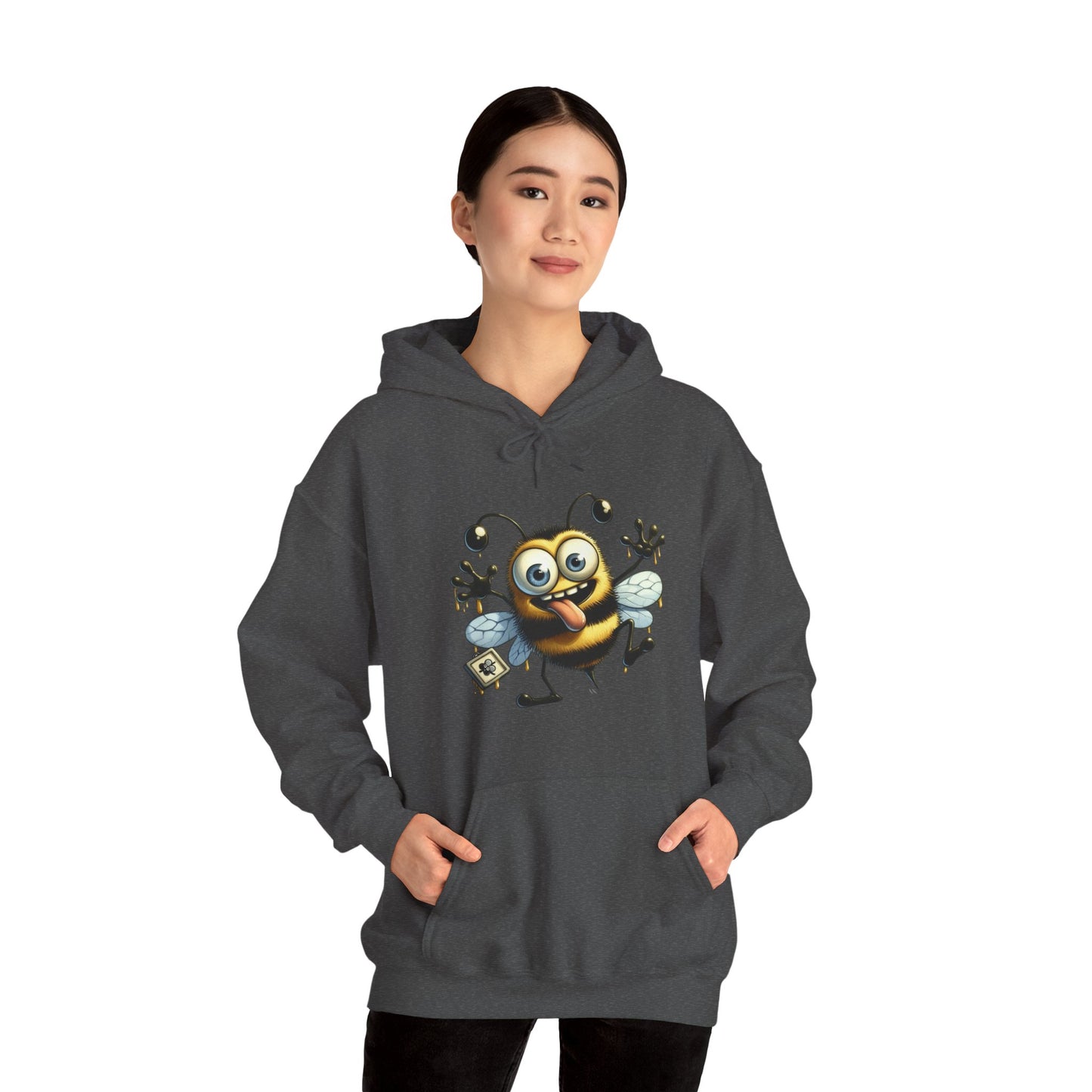 Bee Cartoon Hoodie – Cute Smiling Bee with Honey Jar & Honeycomb Graphic