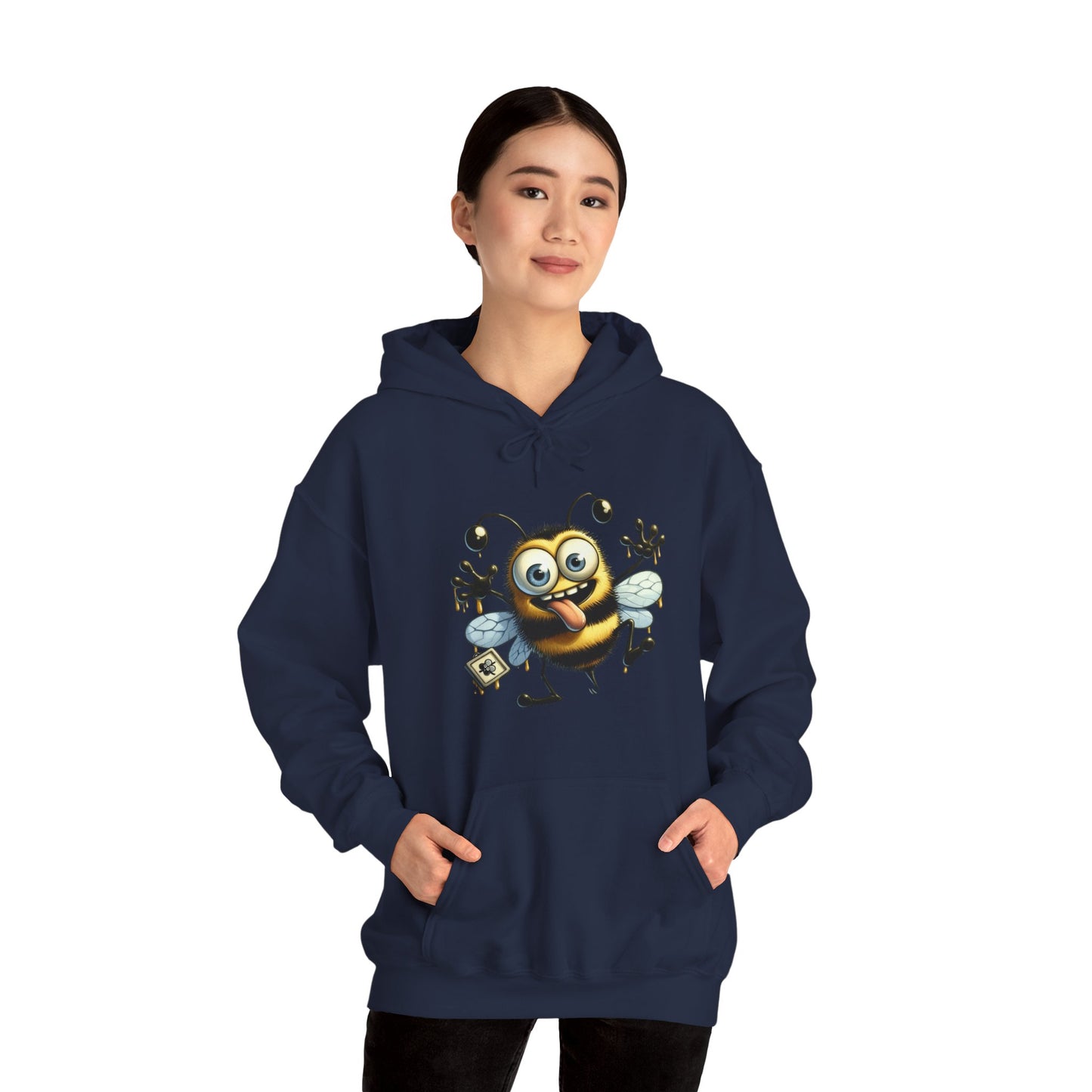 Bee Cartoon Hoodie – Cute Smiling Bee with Honey Jar & Honeycomb Graphic