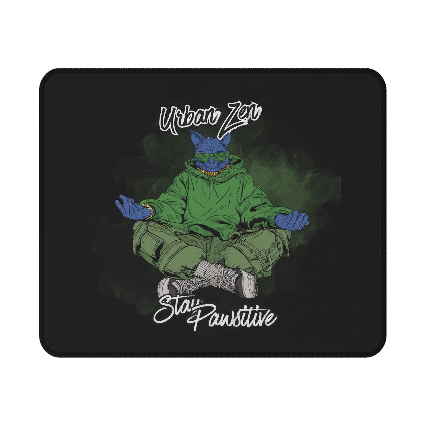 Gaming Mouse Pad — "Urban Zen" Cat Meditating | Non-Slip Keyboard Pad