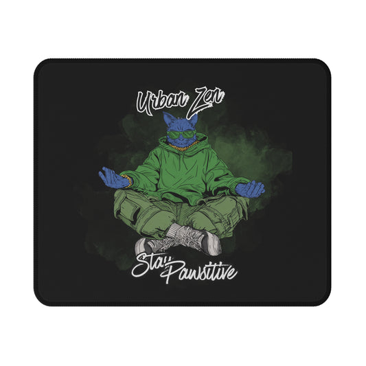 Gaming Mouse Pad — "Urban Zen" Cat Meditating | Non-Slip Keyboard Pad