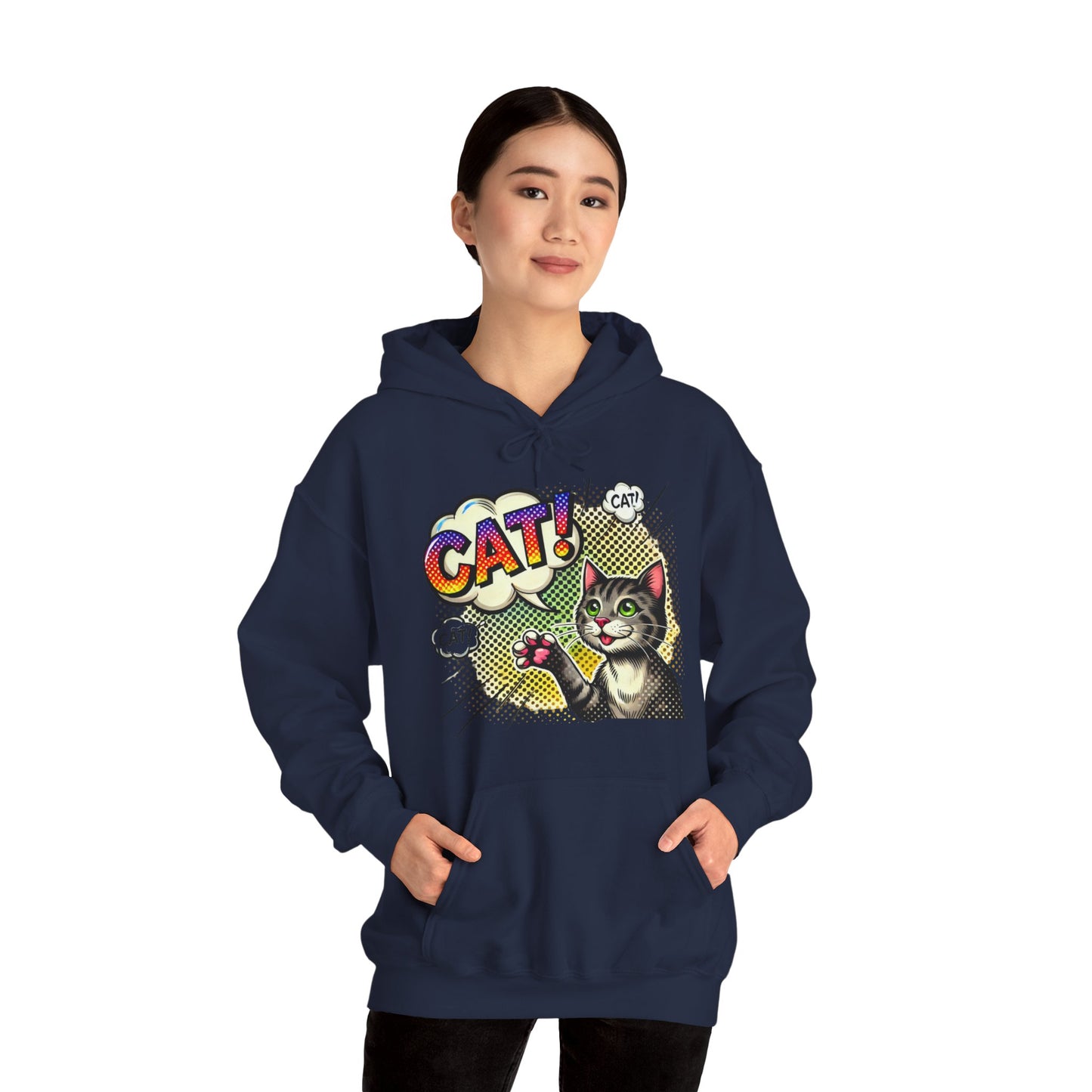 Cat! Pop Art Hoodie — Retro Comic Cat Graphic Sweatshirt