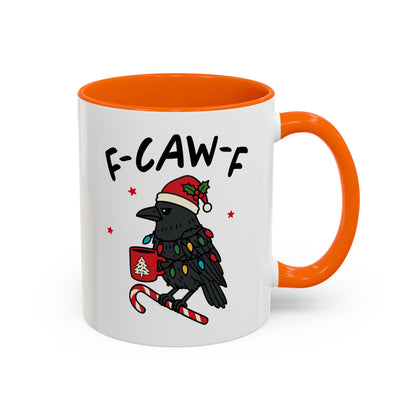 Funny Crow Christmas Mug – F-Caw-F Holiday Crow Cup – Cute Raven Coffee Mug with Lights & Santa Hat
