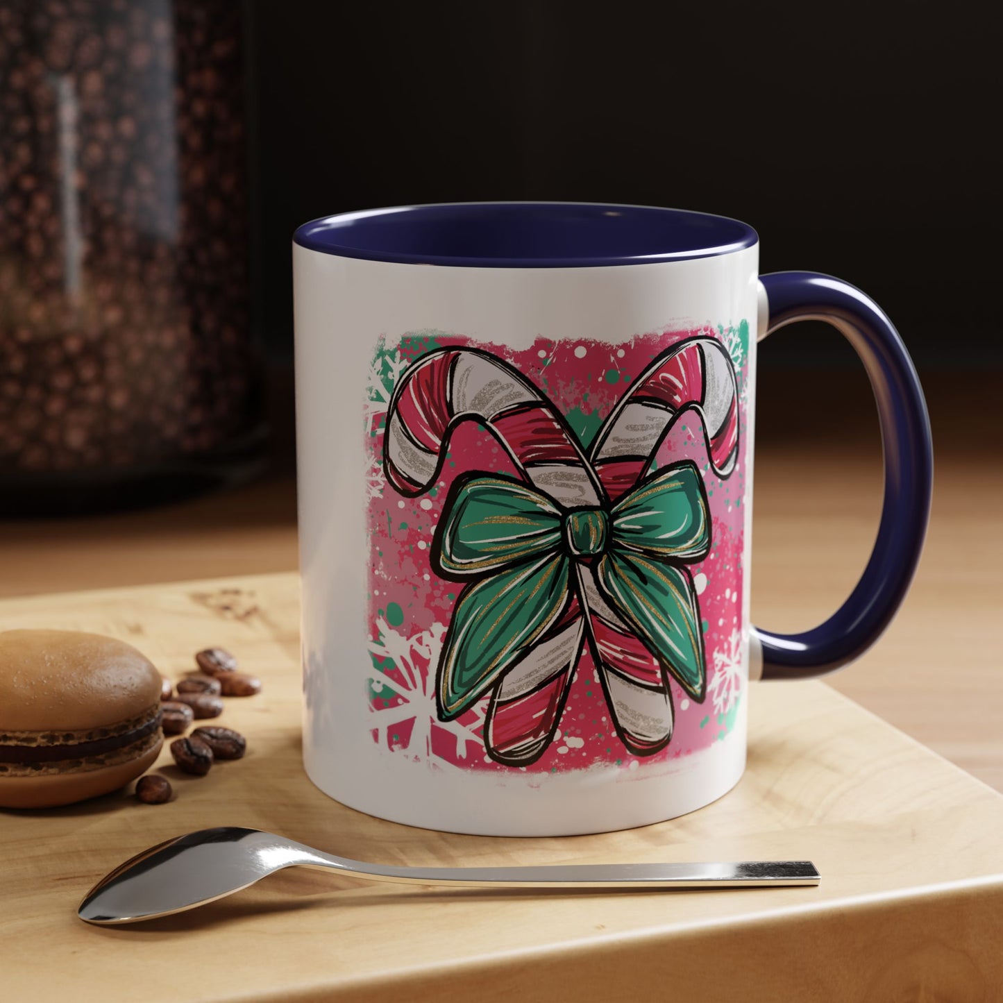 Candy Cane Bow Coffee Mug — Festive Holiday Accent Mug (11/15oz)