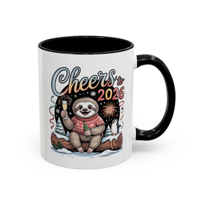 Cheers to 2026 Sloth New Year Mug – Cute Celebration Coffee Cup