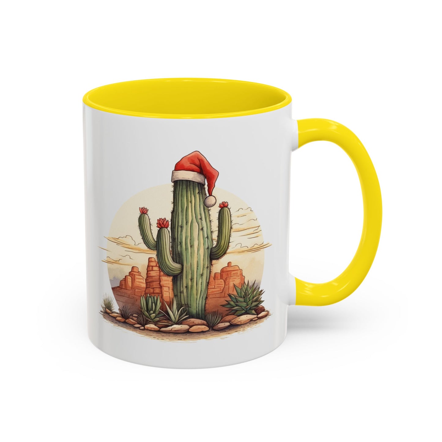 New Year Cactus Mug – Santa Hat Desert Mug – Southwestern Holiday Coffee Cup – Funny Festive Cactus New Year Gift