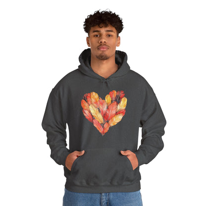 Autumn Leaf Heart Hoodie — Cozy Fall Pullover for Women & Men