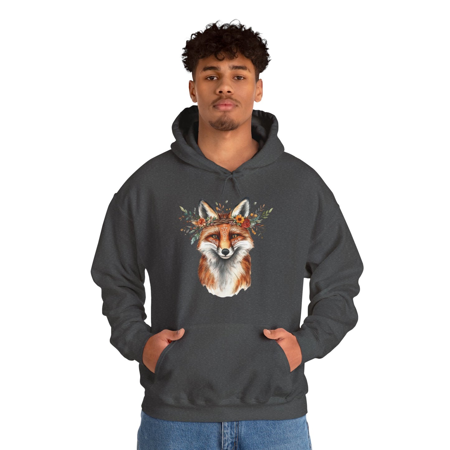 Fox Face Floral Hoodie — Watercolor Fox Portrait Sweatshirt for Animal Lovers