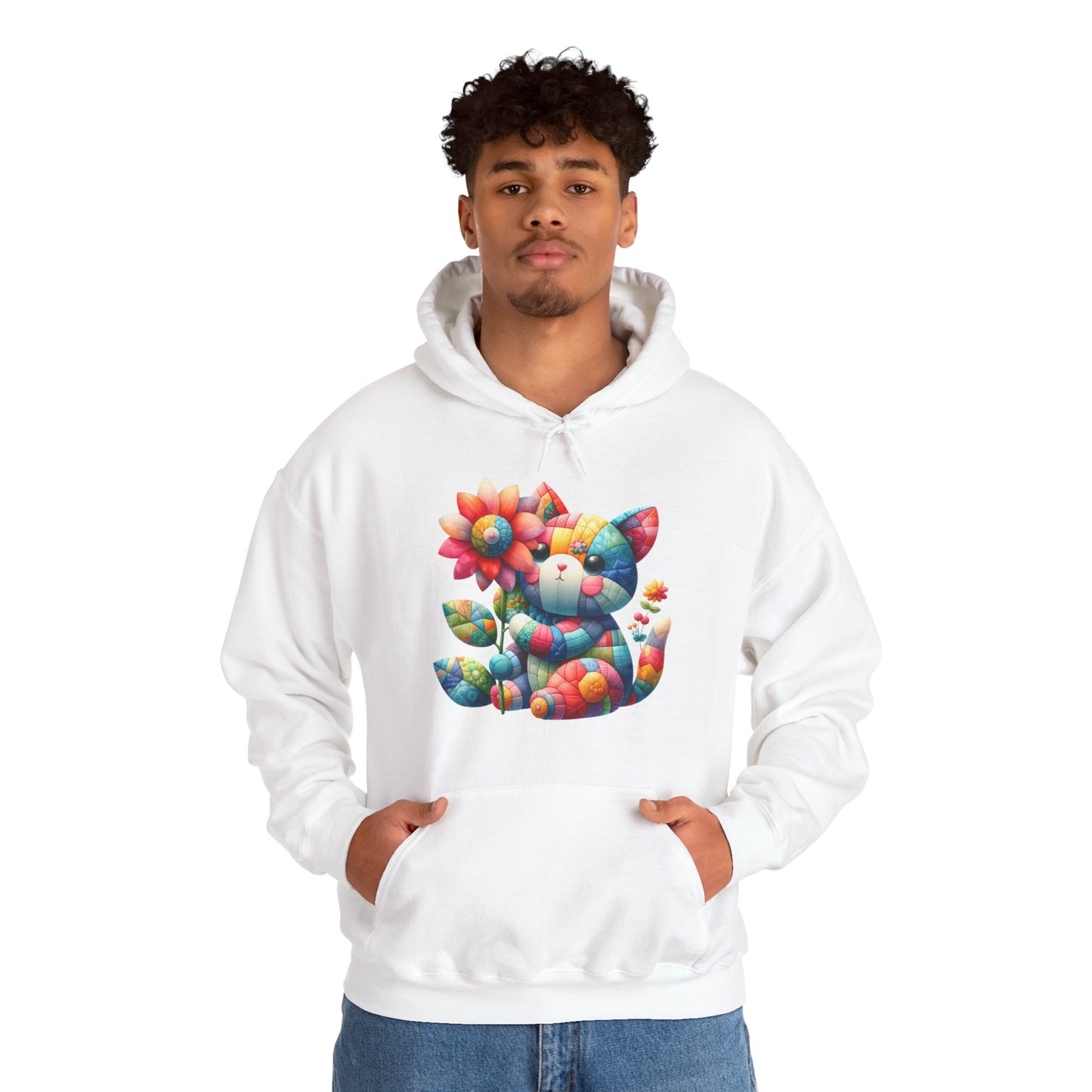 Colorful Floral Cat Hoodie — Cute Rainbow Cat with Flower Graphic