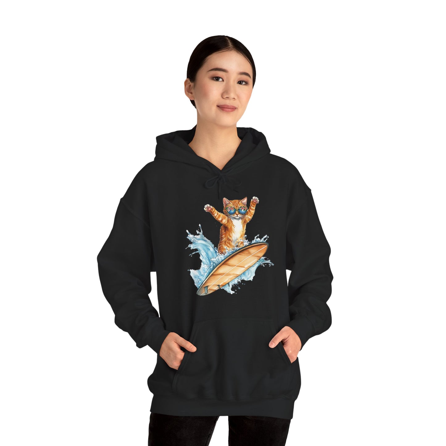 Surfing Cat Hoodie – Cute Surfboard Cat Graphic Pullover
