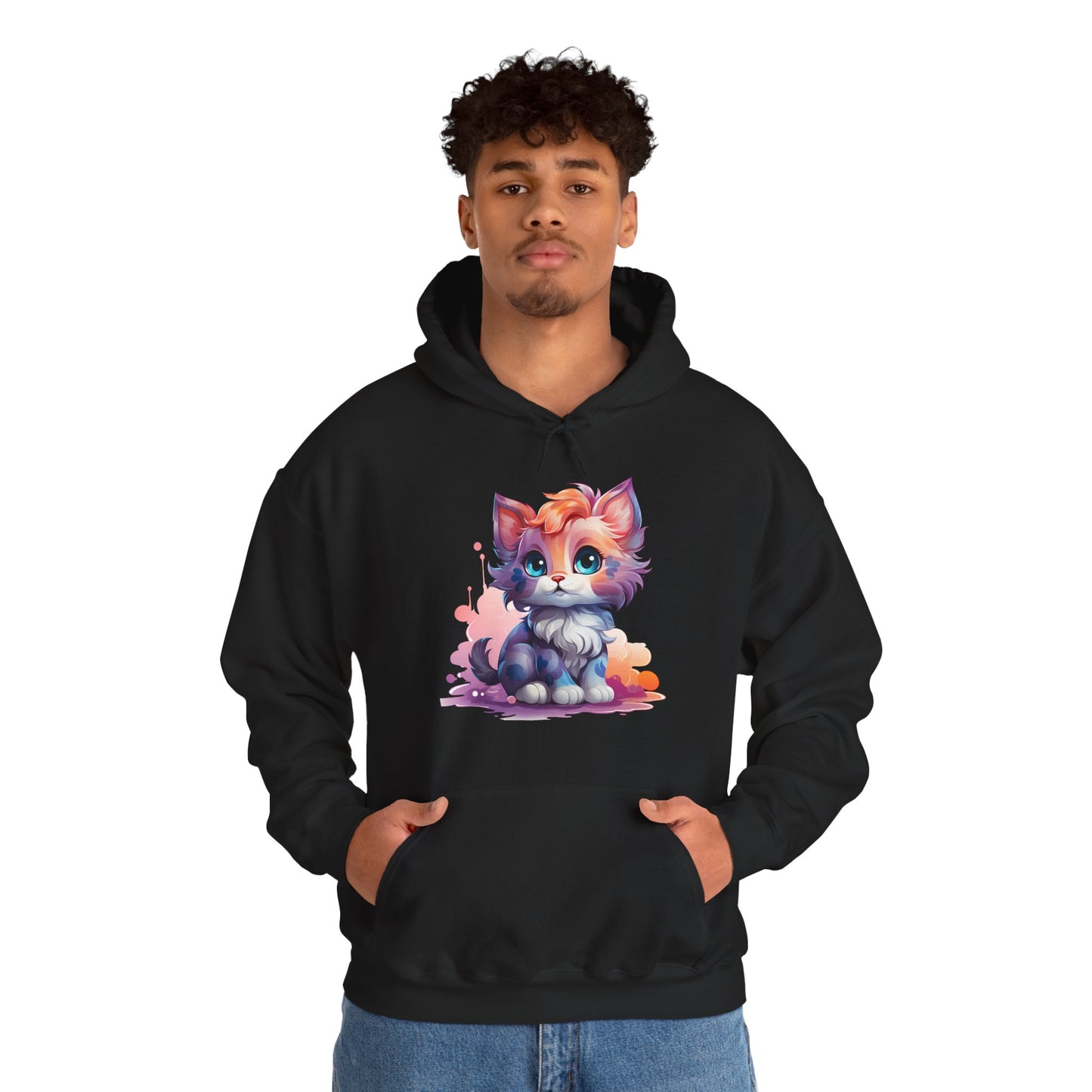 Cute Watercolor Kitten Hoodie — Adorable Colorful Cat Graphic Sweatshirt