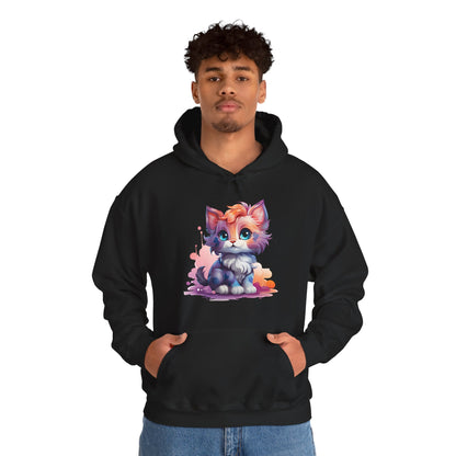 Cute Watercolor Kitten Hoodie — Adorable Colorful Cat Graphic Sweatshirt