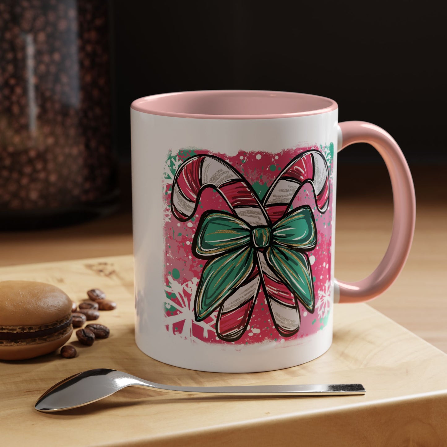 Candy Cane Bow Coffee Mug — Festive Holiday Accent Mug (11/15oz)