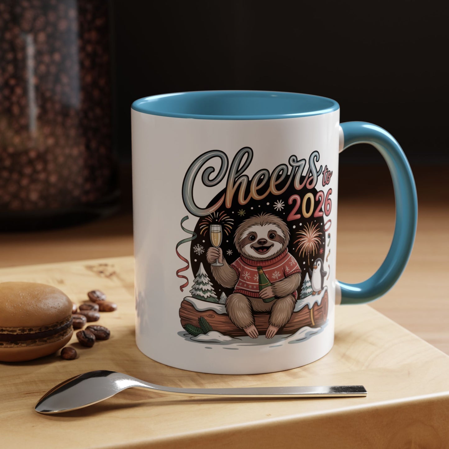 Cheers to 2026 Sloth New Year Mug – Cute Celebration Coffee Cup