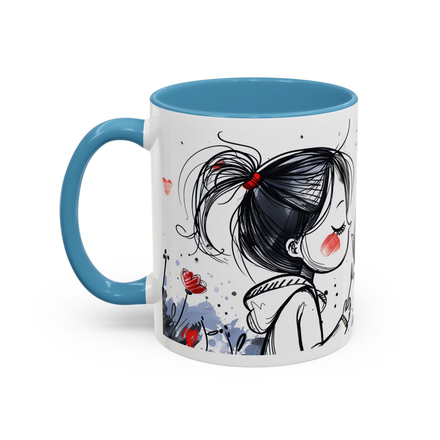 Cute Love Girl Mug – Romantic Flower Illustration Coffee Cup