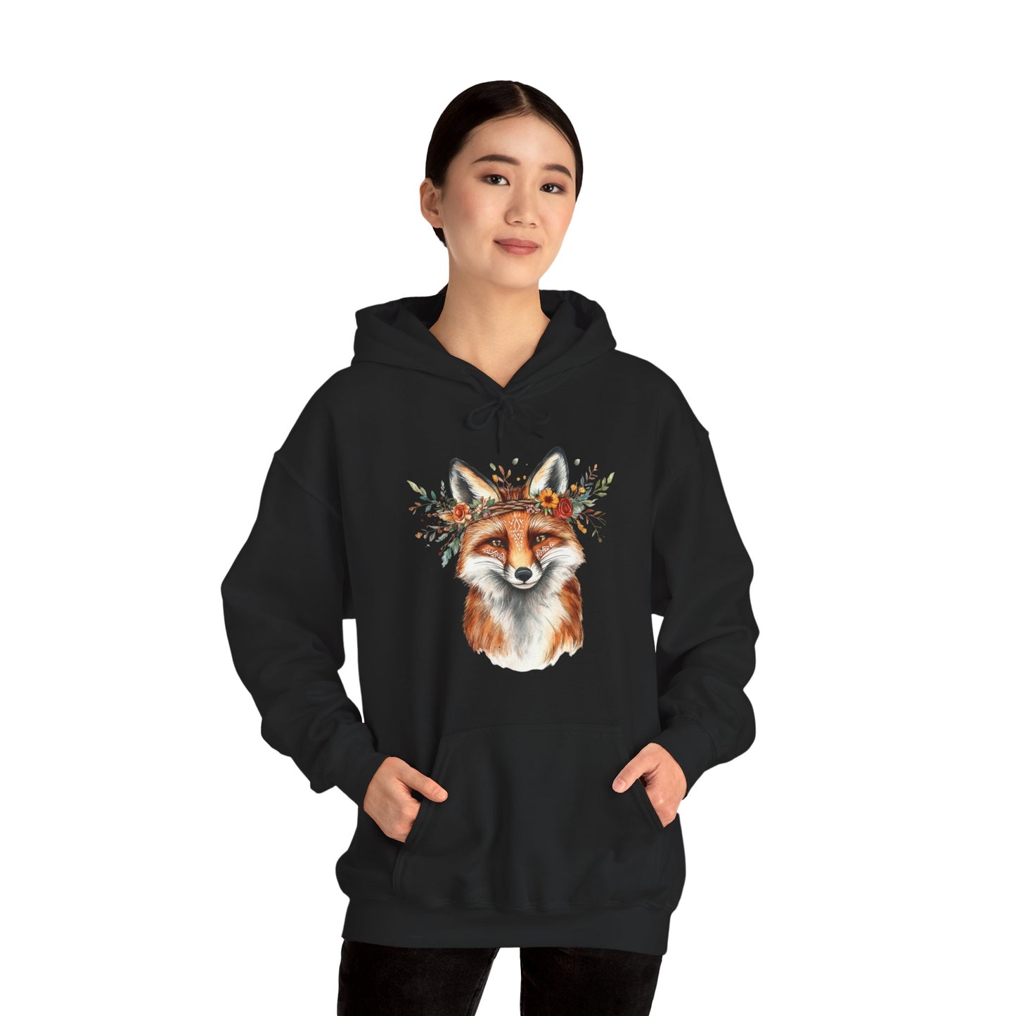 Fox Face Floral Hoodie — Watercolor Fox Portrait Sweatshirt for Animal Lovers