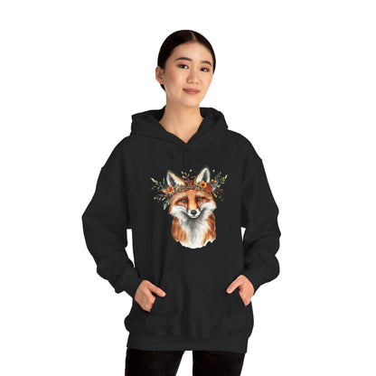 Fox Face Floral Hoodie — Watercolor Fox Portrait Sweatshirt for Animal Lovers