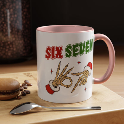 Six Seven Holiday Accent Coffee Mug — Festive Skeleton Hand Christmas New Year Gift (11/15oz)