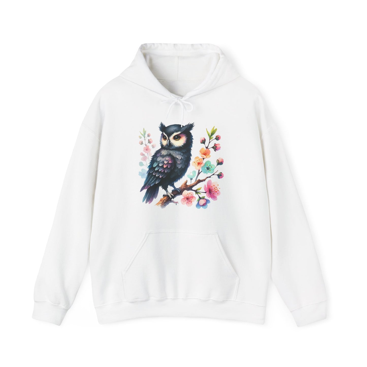 Floral Night Owl Hoodie – Watercolor Owl & Blossom Pullover