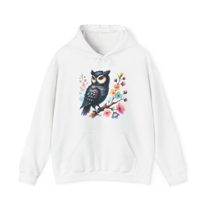 Floral Night Owl Hoodie – Watercolor Owl & Blossom Pullover