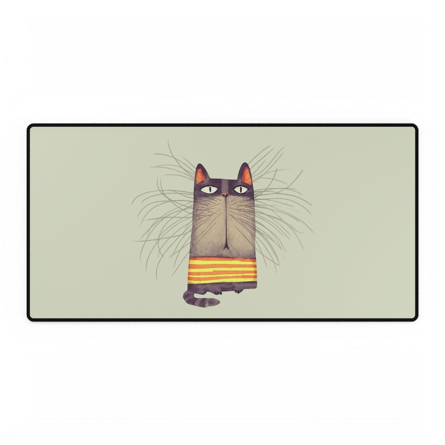 Whimsical Striped Cat Desk Mat — Large Cute Cat Mousepad for Home Office