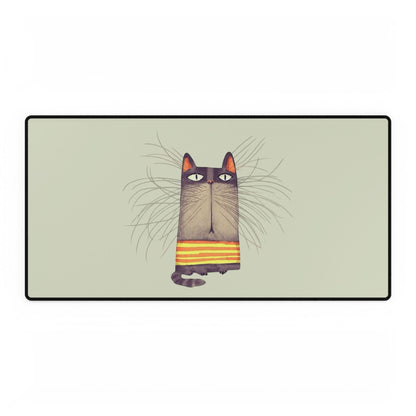 Whimsical Striped Cat Desk Mat — Large Cute Cat Mousepad for Home Office