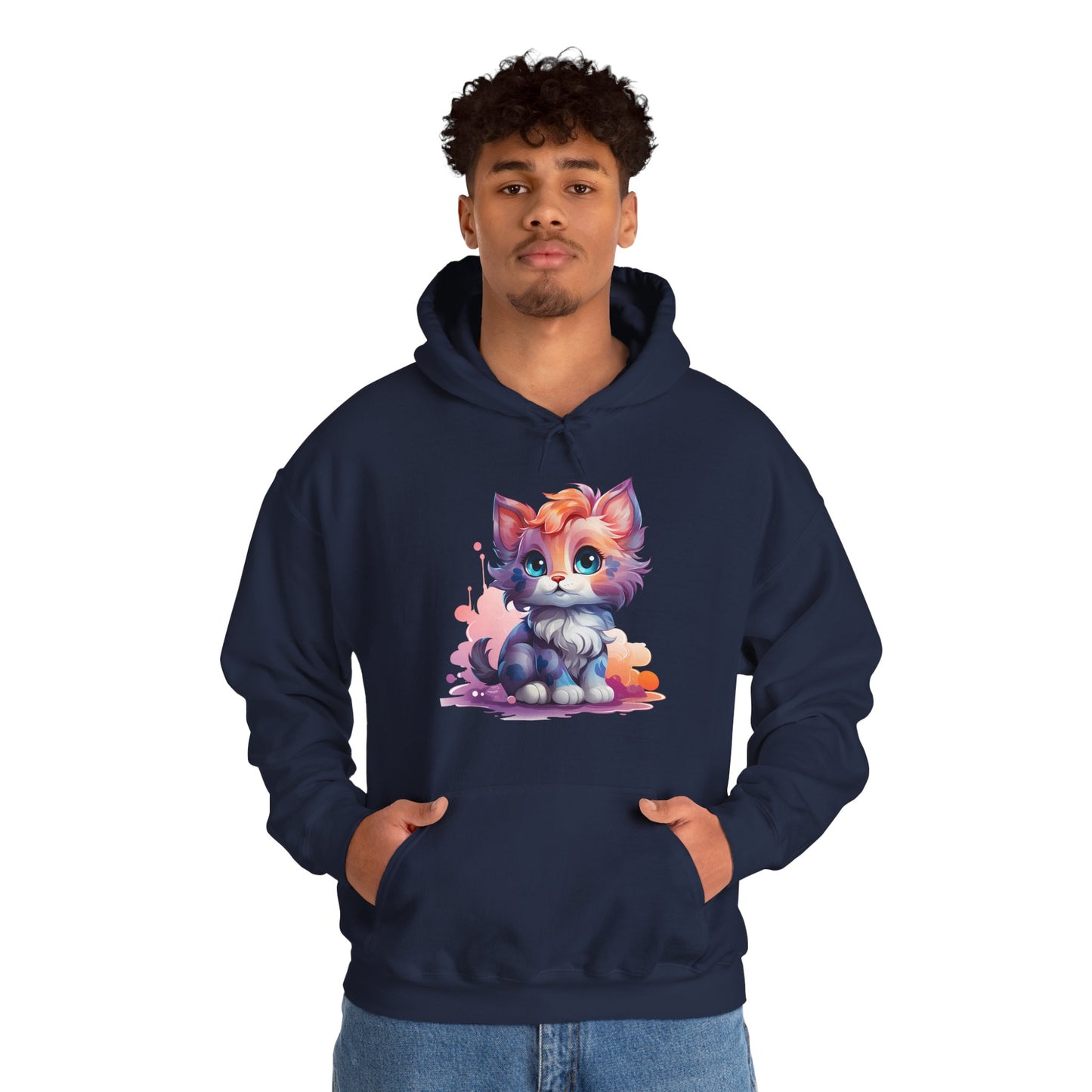 Cute Watercolor Kitten Hoodie — Adorable Colorful Cat Graphic Sweatshirt