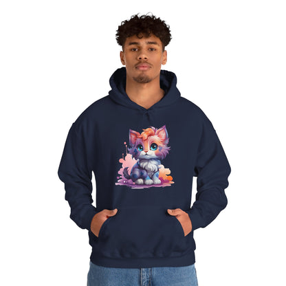 Cute Watercolor Kitten Hoodie — Adorable Colorful Cat Graphic Sweatshirt