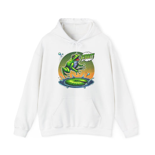 Frog Jump Hoodie – Retro Neon 'Ribbit' Graphic Sweatshirt