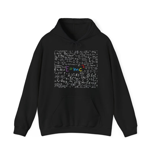 E=mc Chalkboard Hoodie — Physics Equations Graphic Hoodie for Scientists & Students
