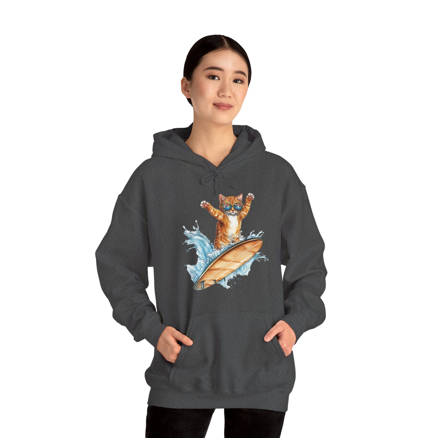 Surfing Cat Hoodie – Cute Surfboard Cat Graphic Pullover