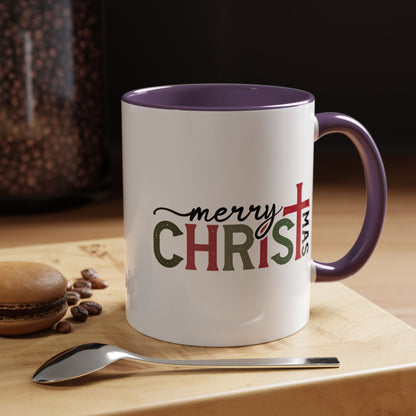 Merry Christmas Accent Coffee Mug - Festive Religious Christmas New Year Gift (11/15oz)