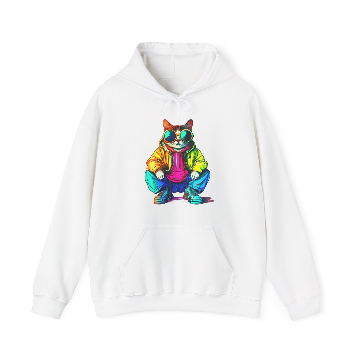 Colorful Retro Cat Hoodie — Vibrant Sunglasses Cat Pullover