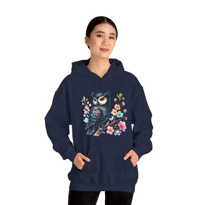 Floral Night Owl Hoodie – Watercolor Owl & Blossom Pullover