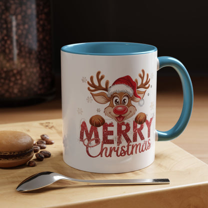 Merry Christmas Reindeer Accent Coffee Mug — Festive Holiday 11/15oz
