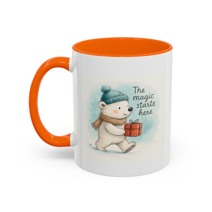 Holiday Polar Bear Coffee Mug — The Magic Starts Here Accent Christmas Mug