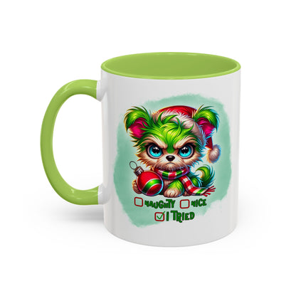 Christmas Bear Accent Coffee Mug — Cute Naughty or Nice Holiday 11/15oz