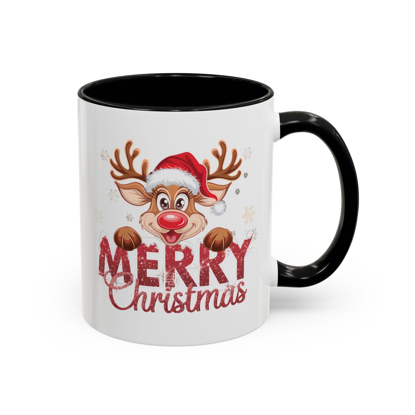 Merry Christmas Reindeer Accent Coffee Mug — Festive Holiday 11/15oz
